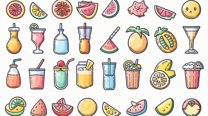 Set of cocktail drinks special promotions design. Alcohol beverage, fresh yummy drinks, sparkling water, summer juice in different glasses. Classic cocktail  for advertisement, menu