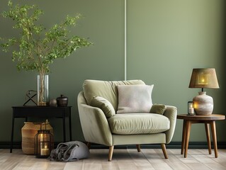 Elegant Green Living Room Interior with Modern Furniture and Decor