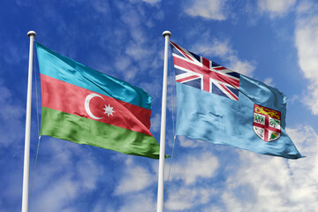 3d illustration. Azerbaijan and Fiji Flag waving in sky. High detailed waving flag. 3D render....