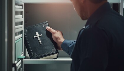 A Policeman Hold the Bible. Police Has a Bible.