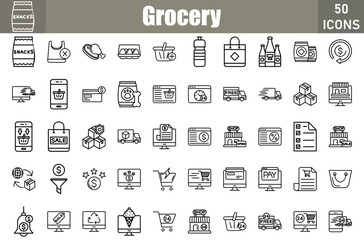 Grocery 50 web icons in line style