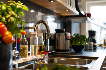 Generative ai on the theme of water filtration system for home, clean soft liquid to drinking