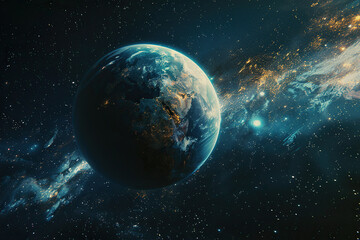 Fototapeta premium Generative ai on theme of parade of planets in solar system, bright stars glow in atmosphere