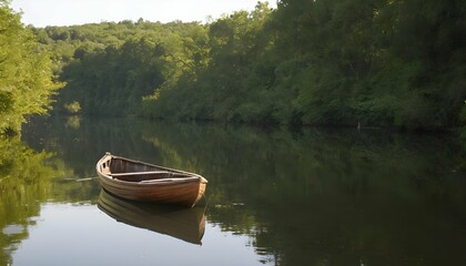 A rowboat gently rocking on the calm waters of a t upscaled 4