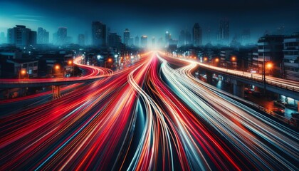 Dynamic city lights and traffic streaks at night
