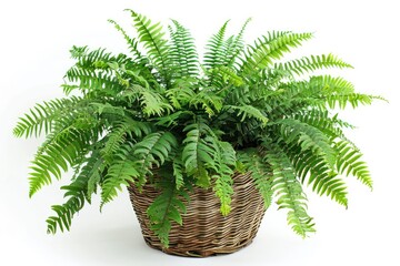 potted houseplant - Boston fern over white background. Plant leaves png isolated