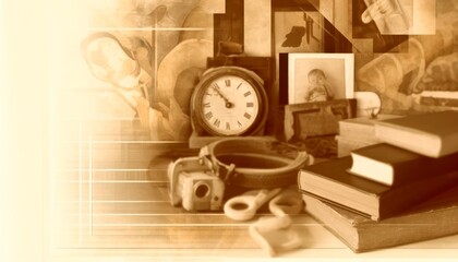 Sepia-toned montage of vintage objects and memories
