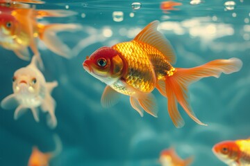 Fototapeta premium 夏をイメージした涼しげな金魚の写真（お祭り・初夏・金魚すくい・アクアリウム）