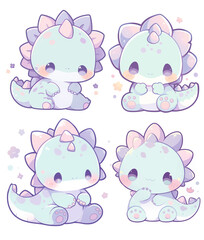 dino blue pastel and purple set emotes stickers cute kawaii adorable kids children pastel colors logo emoji