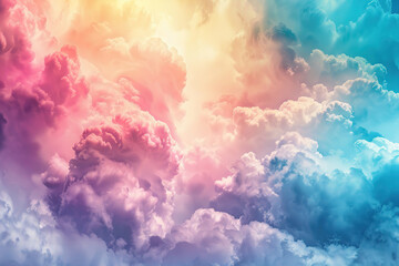 Fototapeta premium Generative ai on theme of beautiful tranquil landscape with magical bright rainbow at cloudy sky