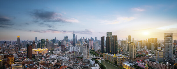 Breathtaking Sunset Over Bustling City Skyline Panorama