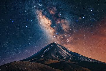 Generative ai on theme of mountain range with visible silhouettes through the morning colorful fog