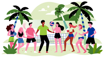 Vibrant Beach Volleyball Game with Animated Characters