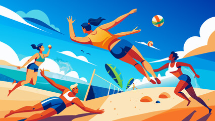 Dynamic Beach Volleyball Game in Vibrant Summer Setting
