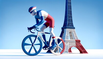 Naklejka premium Riding a bike and Eiffel tower, France, Olympic games 2024