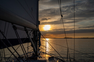 Sailing on The Oosterschelde in Zeeland the Netherlands at sunset