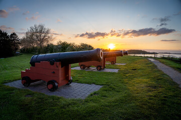 Cannons at sundown in Veere in the Netherlands