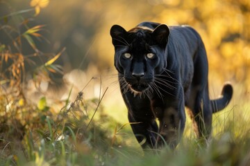 Black panther. Face cat mammal. Generate Ai