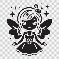 Black simple fairy mascot logo icon, vector illustration on transparent background