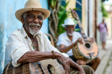 Fototapeta premium Man in Yellow Shirt and Hat Playing Drums