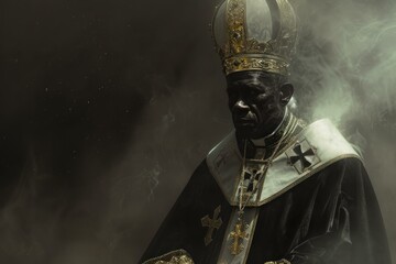 Black pope vatican priest. Art god. Generate AI - obrazy, fototapety, plakaty