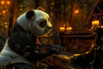Piano-Playing Panda in Forest