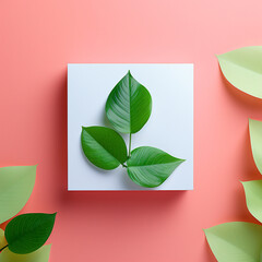 3d photo of leaf frame background made with generative ai
