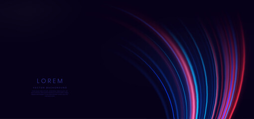 Abstract futuristic glowing neon multi color lines. Hi speed motion moving concept on dark blue background.