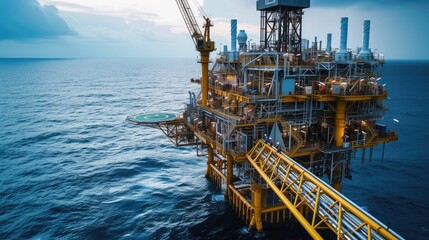 The naval architecture of an oil rig floating in the vast ocean, surrounded by water and sky, showcases engineering marvel amidst fluid and liquid environment. AIG41