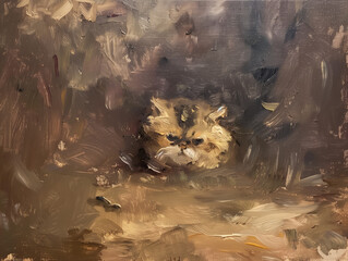 oil painting of a tiny grumpy cat
