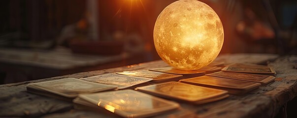 A psychic reading tarot cards with a mysterious glowing orb floating above the table, creatively depicting the concept of future events that are yet unseen