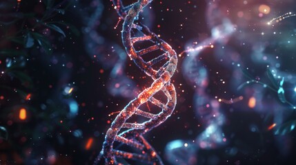 Obraz premium DNA double helix genetic material. Gene sequencing abstract design. Floating in space background, .science, abstract, biology, biotechnology, molecular, health, genetic