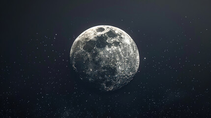 Obraz premium close-up of the full moon lunar on a dark background in the night sky with a starry backdrop
