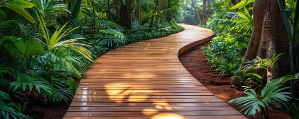 Obraz premium Nitrogencooled walkways in tropical resorts, where the paths are chilled to provide relief from the heat, enhancing comfort for barefoot travelers