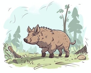 wild boar foraging in a forest