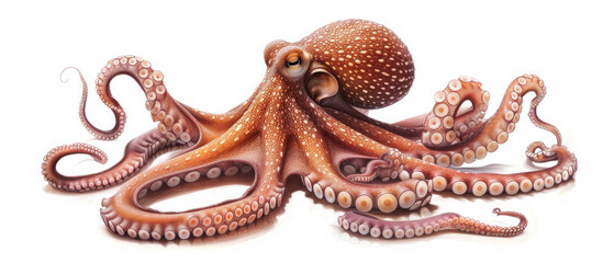 sea octopus animal whole body isolated on white background 