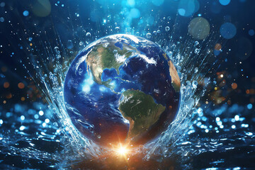 world water day background. sparks of water covering earth