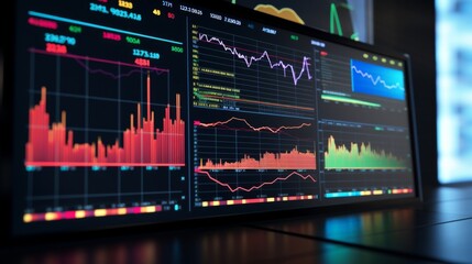 Computer monitor with futuristic data graph