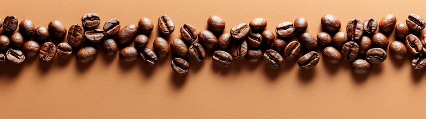 Random Floating Coffee Beans on Solid Brown Background