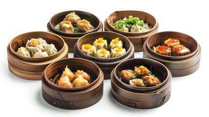 dim sum, Chinese small plates Isolated on white background