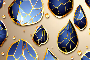 seamless pattern of geode crystal gold water drops surrealistic illuminating illustration