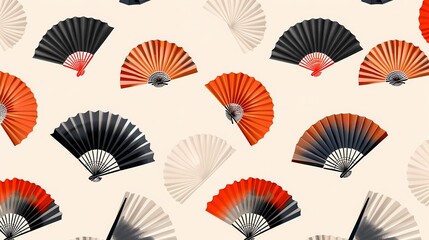 An array of traditional handheld fans in a pattern