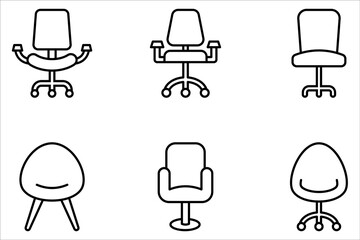 Office chair icon set. Linear icon set. Business equipment. Armchair on white background