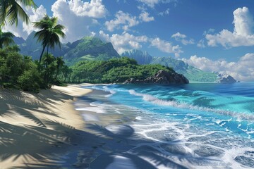 Azure sky, palm tree, fluid ocean a tropical beach paradise