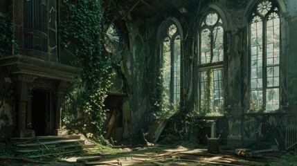 Enchanting Abandoned Mansion Overgrown with Lush Greenery