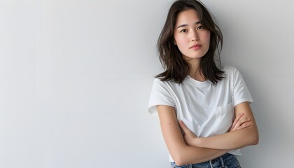 Obraz premium Casual Young Woman Leaning Against Wall