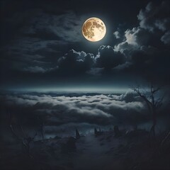 halloween background concept, backgrounds night sky with full moon and clouds.