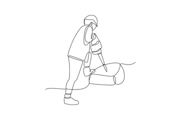 Simple continuous lin drawing of a geologist crushes rocks. Engineer minimalist concept. Engineer activity. Engineer analysis icon.