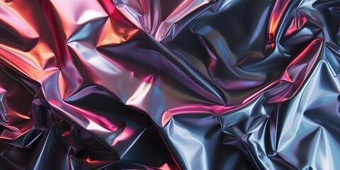 Fototapeta premium holographic effect material texture molten waves. wavy gradient plastic cloth fabric. close up abstract hologram background. Banner image. black purple blue neon gradient paper