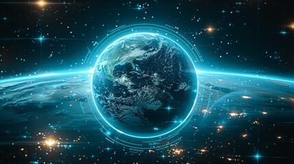 Obraz premium A blue planet with a bright light shining on it